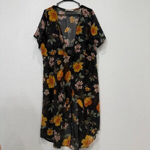 Liberty Love Black Floral Chiffon Kimono Cardigan Cover Up 1XL